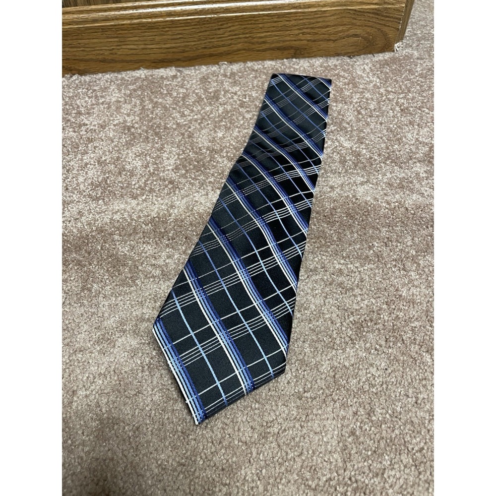 Pronto Uomo Couture Tie Blue Gray Plaid Classic Mens Dress Necktie
